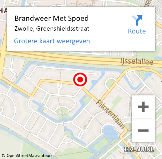 Locatie op kaart van de 112 melding: Brandweer Met Spoed Naar Zwolle, Greenshieldsstraat op 3 november 2019 07:08