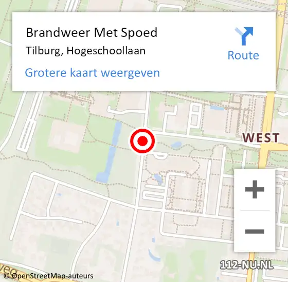Locatie op kaart van de 112 melding: Brandweer Met Spoed Naar Tilburg, Hogeschoollaan op 3 november 2019 08:17