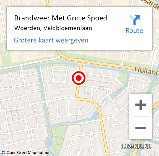 Locatie op kaart van de 112 melding: Brandweer Met Grote Spoed Naar Woerden, Veldbloemenlaan op 3 november 2019 09:53