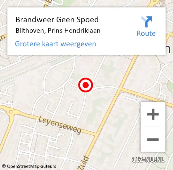 Locatie op kaart van de 112 melding: Brandweer Geen Spoed Naar Bilthoven, Prins Hendriklaan op 3 november 2019 10:16