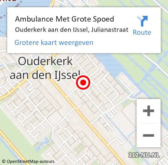 Locatie op kaart van de 112 melding: Ambulance Met Grote Spoed Naar Ouderkerk aan den IJssel, Julianastraat op 3 november 2019 12:01