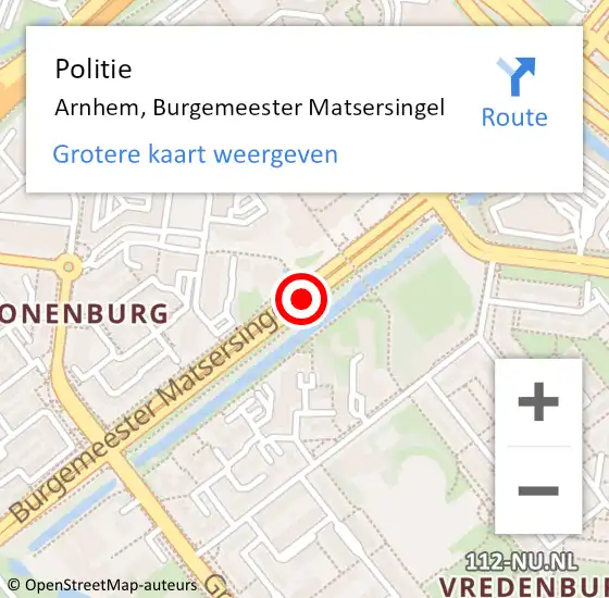 Locatie op kaart van de 112 melding: Politie Arnhem, Burgemeester Matsersingel op 3 november 2019 12:31