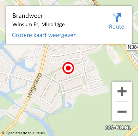 Locatie op kaart van de 112 melding: Brandweer Winsum Fr, Mied'Igge op 3 november 2019 14:38