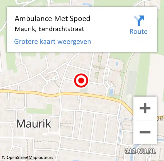 Locatie op kaart van de 112 melding: Ambulance Met Spoed Naar Maurik, Eendrachtstraat op 3 november 2019 14:42