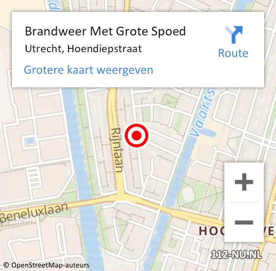 Locatie op kaart van de 112 melding: Brandweer Met Grote Spoed Naar Utrecht, Hoendiepstraat op 3 november 2019 15:40