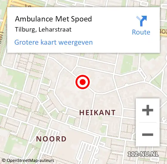 Locatie op kaart van de 112 melding: Ambulance Met Spoed Naar Tilburg, Leharstraat op 3 november 2019 16:05