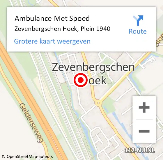 Locatie op kaart van de 112 melding: Ambulance Met Spoed Naar Zevenbergschen Hoek, Plein 1940 op 3 november 2019 16:50