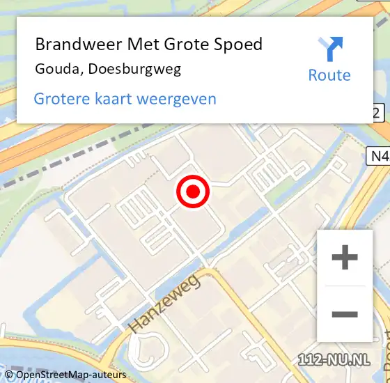 Locatie op kaart van de 112 melding: Brandweer Met Grote Spoed Naar Gouda, Doesburgweg op 3 november 2019 17:08