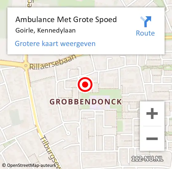 Locatie op kaart van de 112 melding: Ambulance Met Grote Spoed Naar Goirle, Kennedylaan op 3 november 2019 17:14