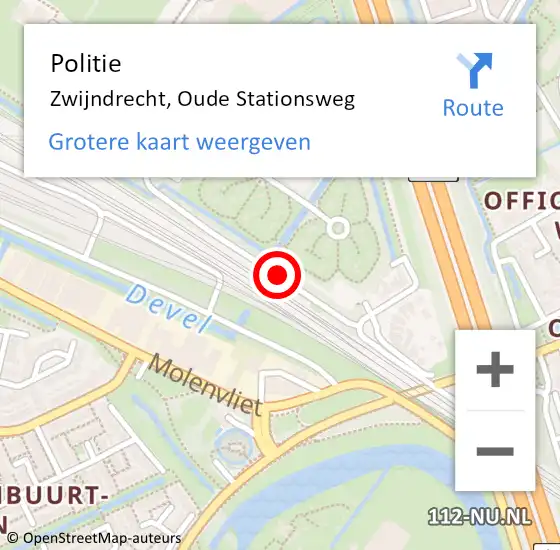 Locatie op kaart van de 112 melding: Politie Zwijndrecht, Oude Stationsweg op 3 november 2019 22:46