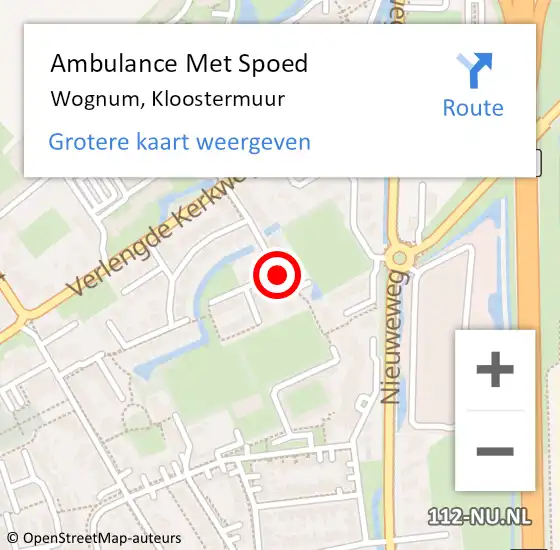 Locatie op kaart van de 112 melding: Ambulance Met Spoed Naar Wognum, Kloostermuur op 4 november 2019 00:50