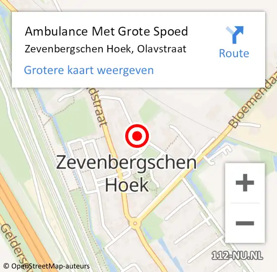 Locatie op kaart van de 112 melding: Ambulance Met Grote Spoed Naar Zevenbergschen Hoek, Olavstraat op 4 november 2019 02:58