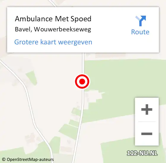 Locatie op kaart van de 112 melding: Ambulance Met Spoed Naar Bavel, Wouwerbeekseweg op 4 november 2019 03:51