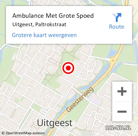 Locatie op kaart van de 112 melding: Ambulance Met Grote Spoed Naar Uitgeest, Paltrokstraat op 4 november 2019 03:53