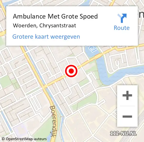 Locatie op kaart van de 112 melding: Ambulance Met Grote Spoed Naar Woerden, Chrysantstraat op 4 november 2019 04:35