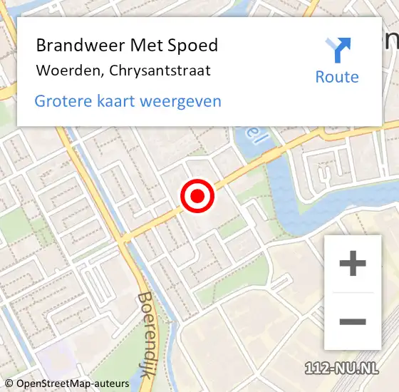 Locatie op kaart van de 112 melding: Brandweer Met Spoed Naar Woerden, Chrysantstraat op 4 november 2019 04:36