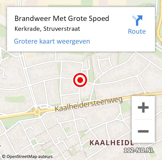 Locatie op kaart van de 112 melding: Brandweer Met Grote Spoed Naar Kerkrade, Struverstraat op 4 november 2019 05:13