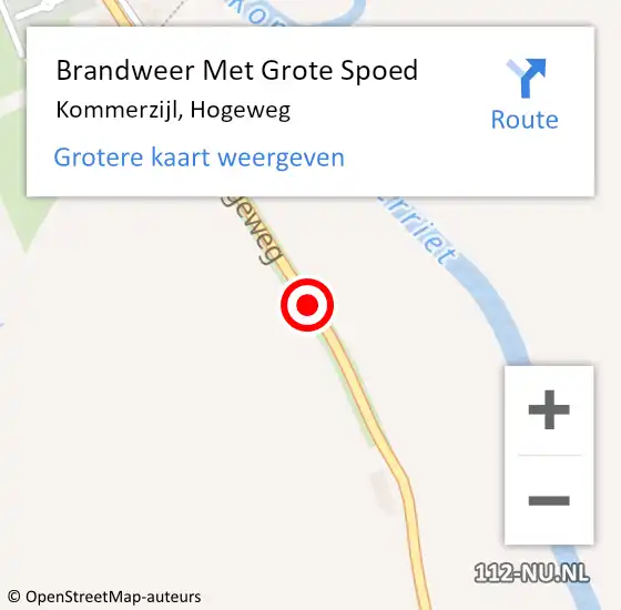 Locatie op kaart van de 112 melding: Brandweer Met Grote Spoed Naar Kommerzijl, Hogeweg op 4 november 2019 07:12