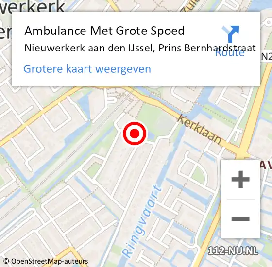 Locatie op kaart van de 112 melding: Ambulance Met Grote Spoed Naar Nieuwerkerk aan den IJssel, Prins Bernhardstraat op 18 april 2014 17:03