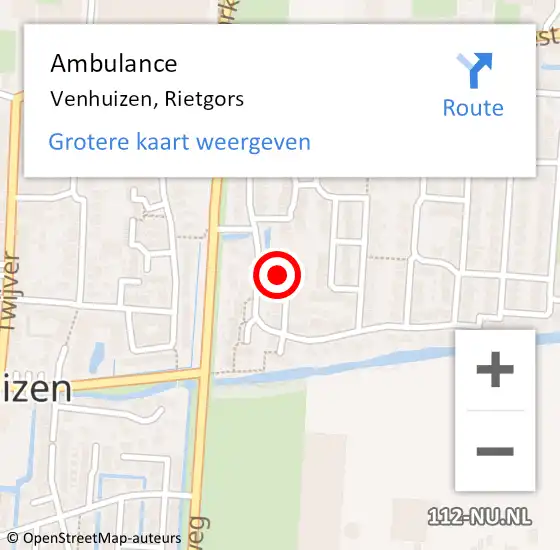 Locatie op kaart van de 112 melding: Ambulance Venhuizen, Rietgors op 4 november 2019 09:07