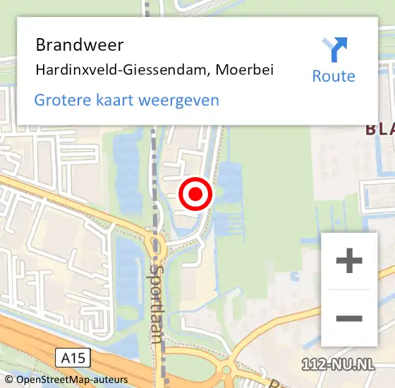 Locatie op kaart van de 112 melding: Brandweer Hardinxveld-Giessendam, Moerbei op 4 november 2019 09:14