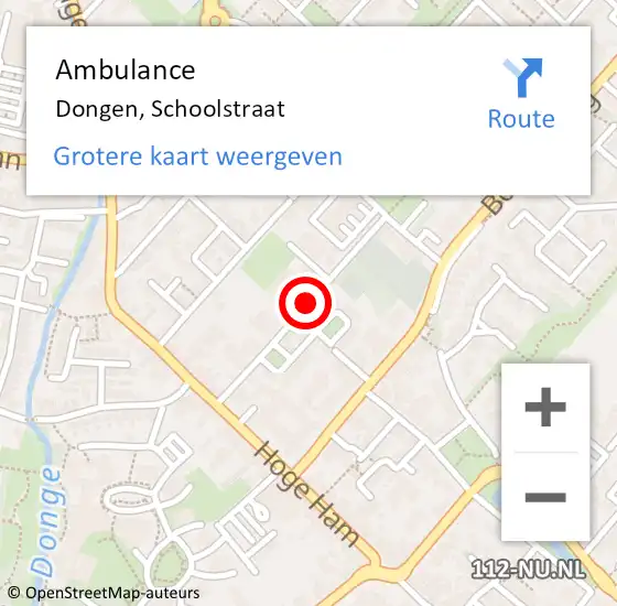 Locatie op kaart van de 112 melding: Ambulance Dongen, Schoolstraat op 4 november 2019 13:39