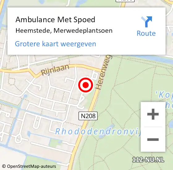 Locatie op kaart van de 112 melding: Ambulance Met Spoed Naar Heemstede, Merwedeplantsoen op 4 november 2019 14:00