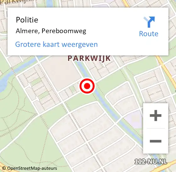 Locatie op kaart van de 112 melding: Politie Almere, Pereboomweg op 4 november 2019 14:41