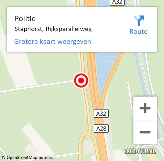 Locatie op kaart van de 112 melding: Politie Staphorst, Rijksparallelweg op 4 november 2019 15:23
