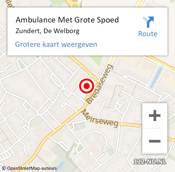 Locatie op kaart van de 112 melding: Ambulance Met Grote Spoed Naar Zundert, De Welborg op 4 november 2019 16:22