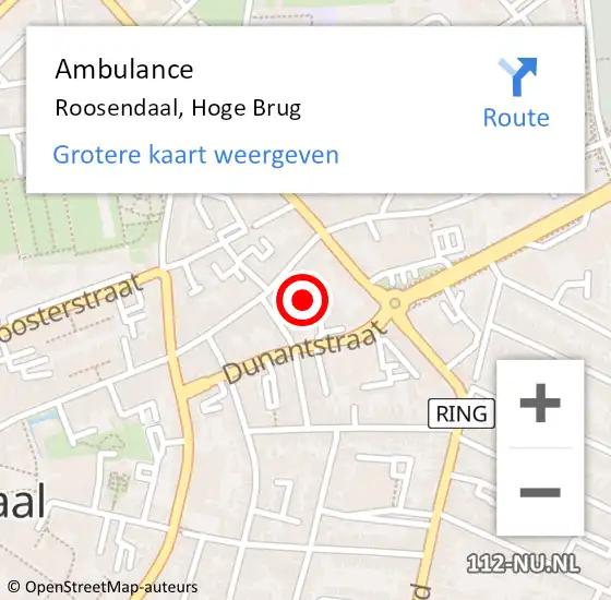 Locatie op kaart van de 112 melding: Ambulance Roosendaal, Hoge Brug op 4 november 2019 16:29