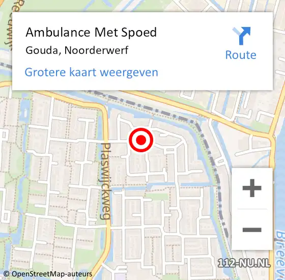 Locatie op kaart van de 112 melding: Ambulance Met Spoed Naar Gouda, Noorderwerf op 4 november 2019 17:28