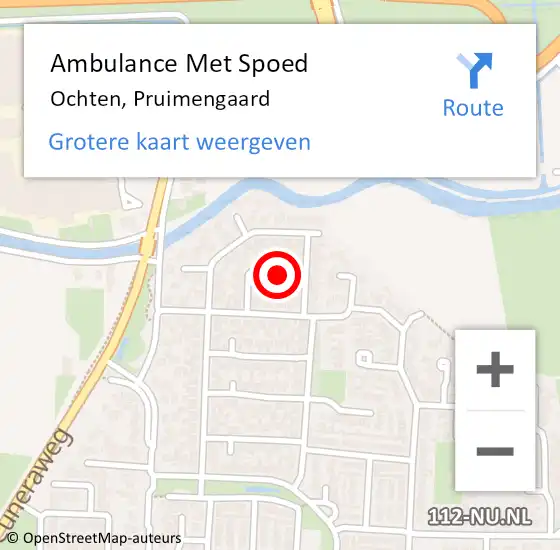 Locatie op kaart van de 112 melding: Ambulance Met Spoed Naar Ochten, Pruimengaard op 4 november 2019 18:47