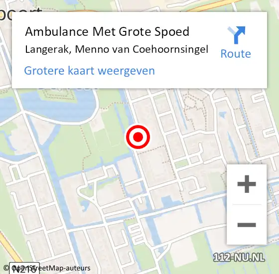Locatie op kaart van de 112 melding: Ambulance Met Grote Spoed Naar Langerak, Menno van Coehoornsingel op 4 november 2019 19:07