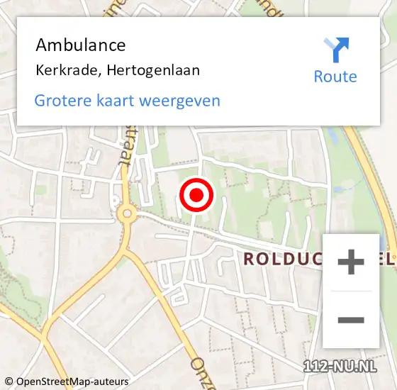 Locatie op kaart van de 112 melding: Ambulance Kerkrade, Hertogenlaan op 4 november 2019 20:58