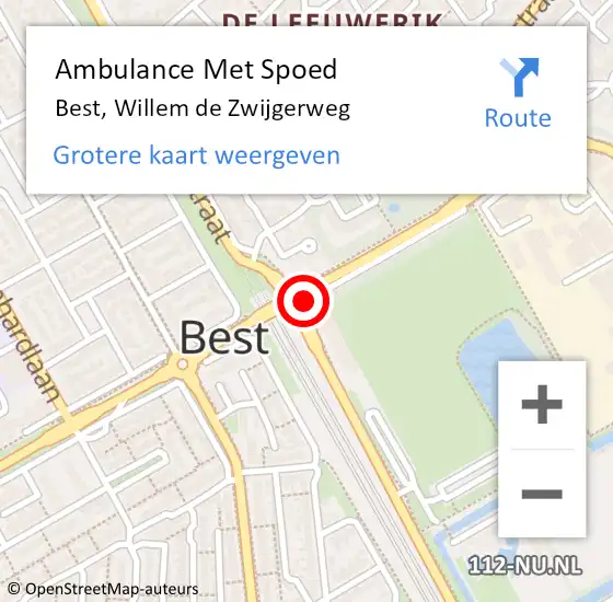 Locatie op kaart van de 112 melding: Ambulance Met Spoed Naar Best, Willem de Zwijgerweg op 4 november 2019 21:20
