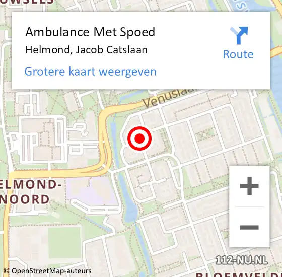 Locatie op kaart van de 112 melding: Ambulance Met Spoed Naar Helmond, Jacob Catslaan op 4 november 2019 22:10