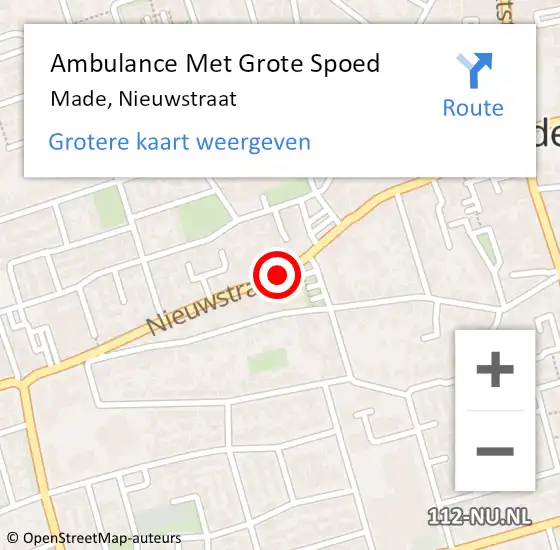 Locatie op kaart van de 112 melding: Ambulance Met Grote Spoed Naar Made, Nieuwstraat op 5 november 2019 04:14