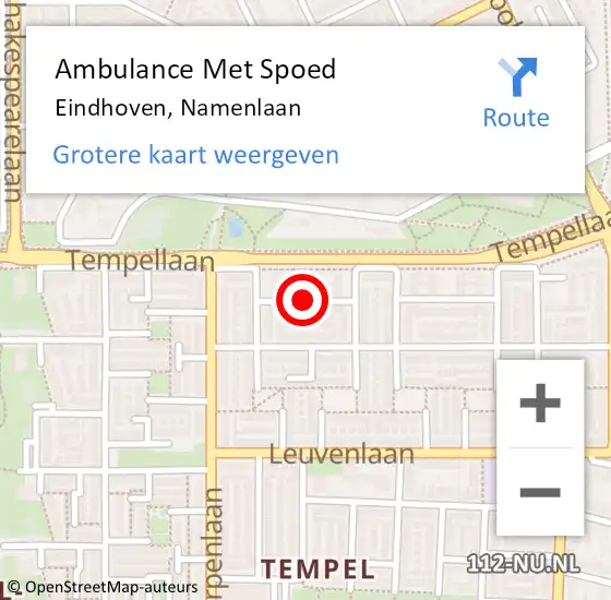 Locatie op kaart van de 112 melding: Ambulance Met Spoed Naar Eindhoven, Namenlaan op 5 november 2019 06:30