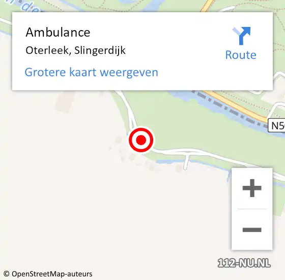 Locatie op kaart van de 112 melding: Ambulance Oterleek, Slingerdijk op 5 november 2019 07:41