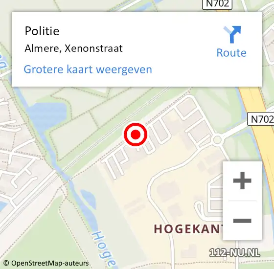 Locatie op kaart van de 112 melding: Politie Almere, Xenonstraat op 5 november 2019 08:30