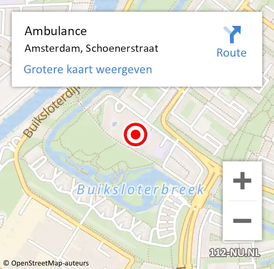 Locatie op kaart van de 112 melding: Ambulance Amsterdam, Schoenerstraat op 5 november 2019 08:42