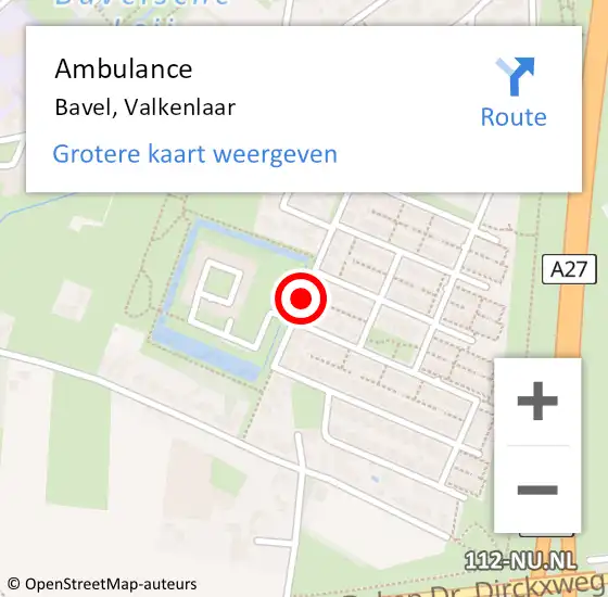 Locatie op kaart van de 112 melding: Ambulance Bavel, Valkenlaar op 5 november 2019 09:06