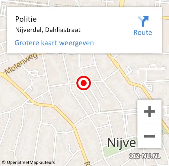 Locatie op kaart van de 112 melding: Politie Nijverdal, Dahliastraat op 5 november 2019 09:46