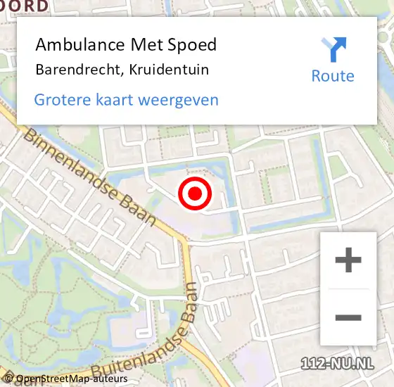 Locatie op kaart van de 112 melding: Ambulance Met Spoed Naar Barendrecht, Kruidentuin op 5 november 2019 10:05