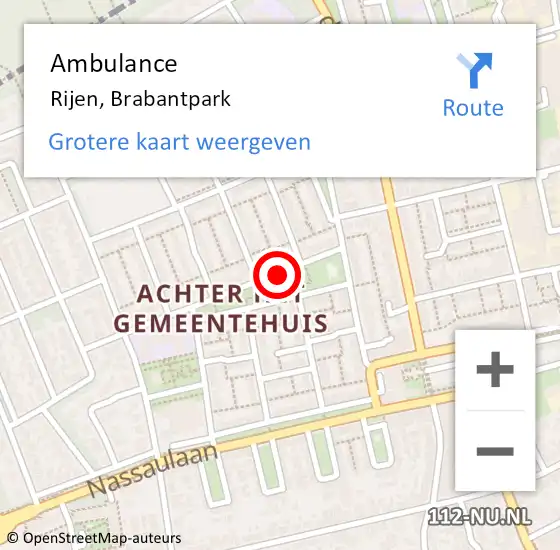 Locatie op kaart van de 112 melding: Ambulance Rijen, Brabantpark op 5 november 2019 12:27