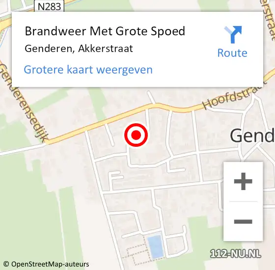 Locatie op kaart van de 112 melding: Brandweer Met Grote Spoed Naar Genderen, Akkerstraat op 5 november 2019 13:38