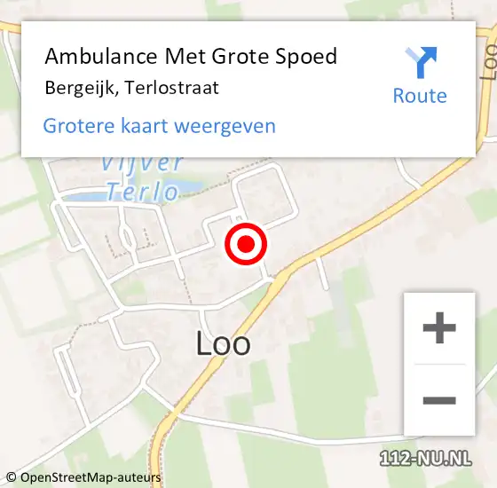Locatie op kaart van de 112 melding: Ambulance Met Grote Spoed Naar Bergeijk, Terlostraat op 5 november 2019 13:49