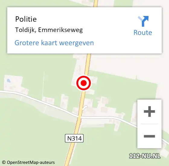 Locatie op kaart van de 112 melding: Politie Toldijk, Emmerikseweg op 5 november 2019 14:31