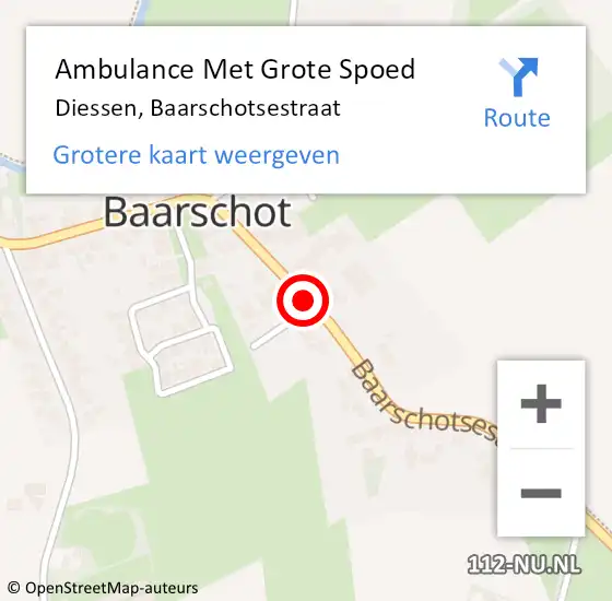 Locatie op kaart van de 112 melding: Ambulance Met Grote Spoed Naar Diessen, Baarschotsestraat op 5 november 2019 15:11